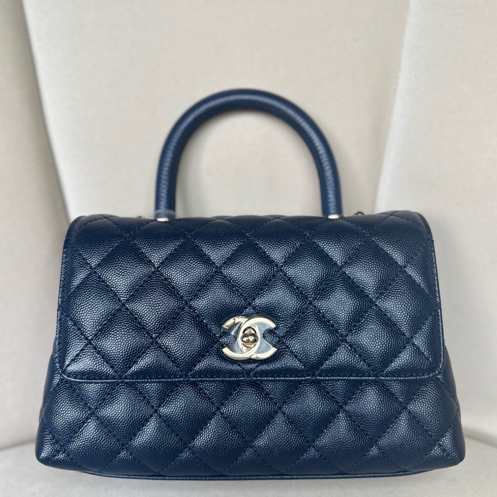 NEW Chanel 21A Coco Top Handle Navy w/Gold Hardware Small Flap Bag